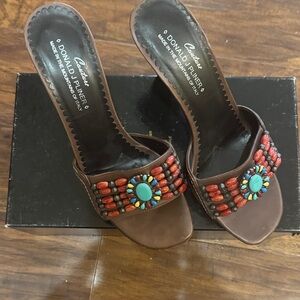 Donald J. Pliner Nya Southwest Brown Sandals with Red and Turquoise Details
